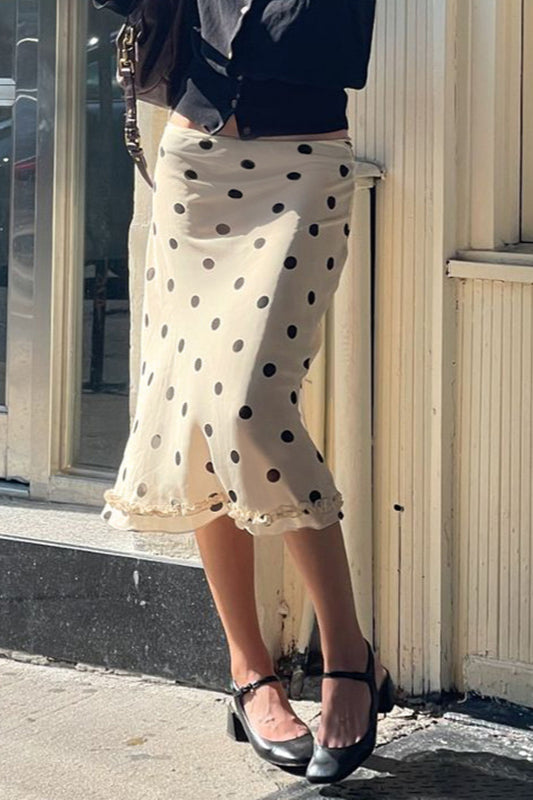 High Waist Polka Dot A-line Midi Skirt