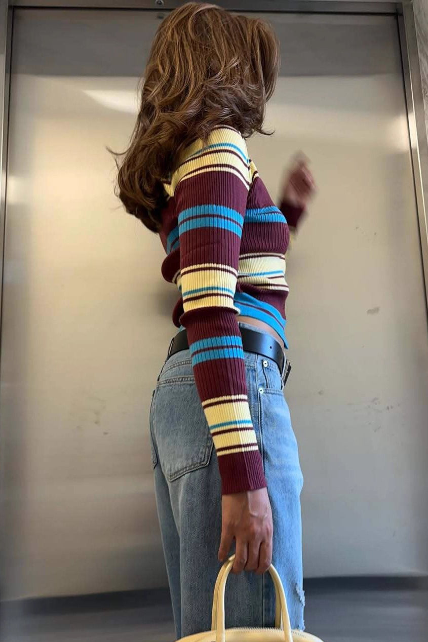 Multicolor Stripe Polo Collar Cardigan 3