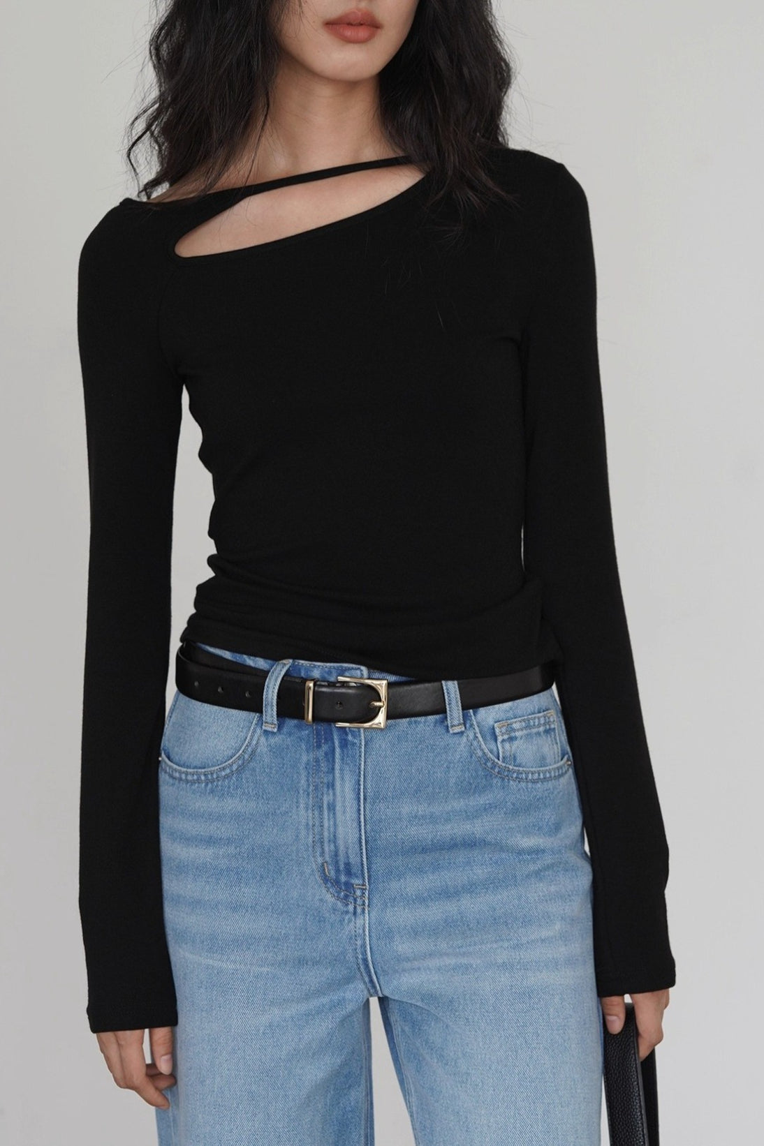 Asymmetric Cutout Slim Knit Top