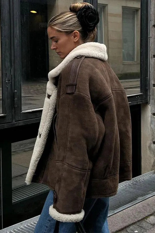 Faux Suede Shearling Lined Coat - Fashionpara