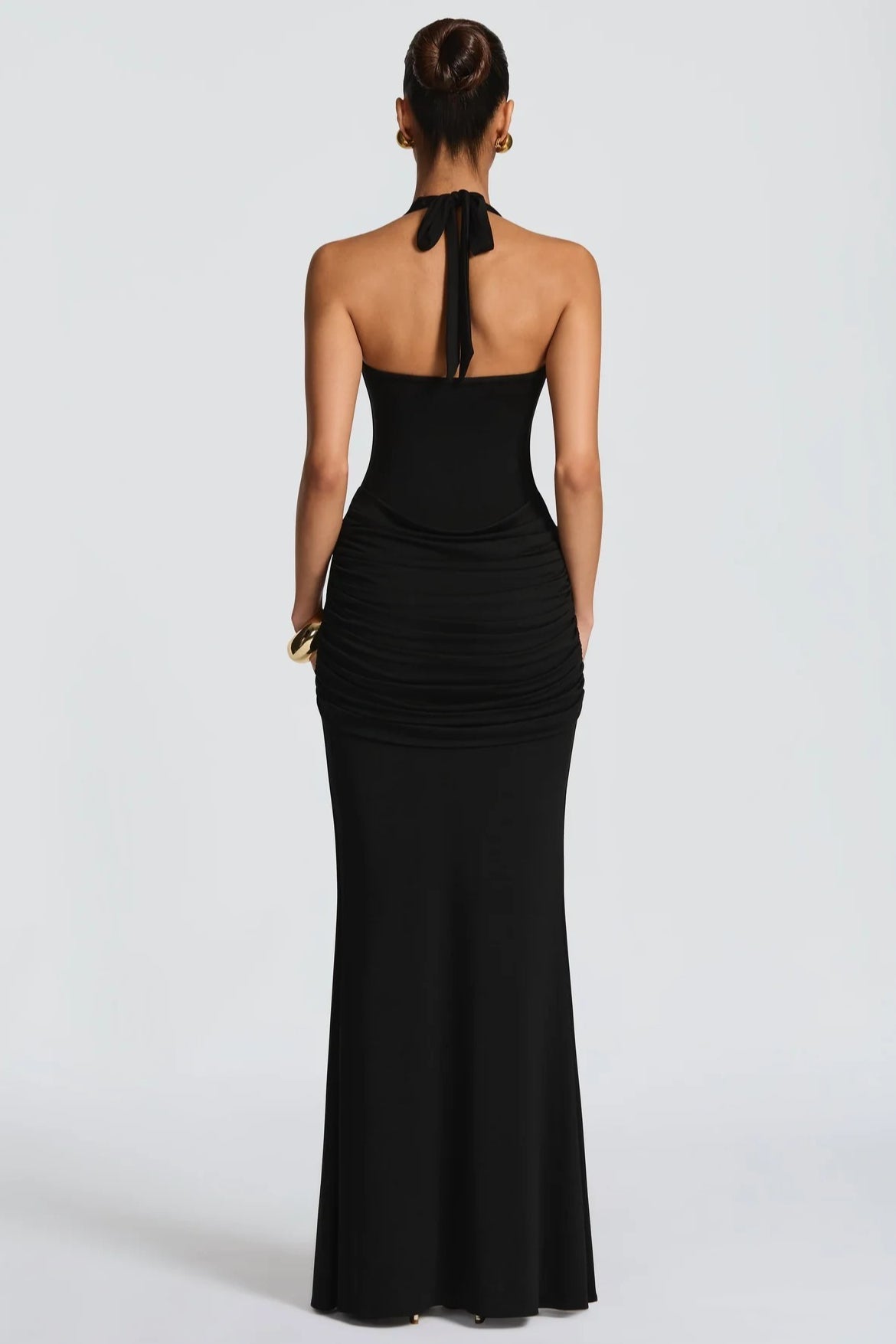 Halter Scoop-Neck Knot-Drape Jersey Fishtail Gown
