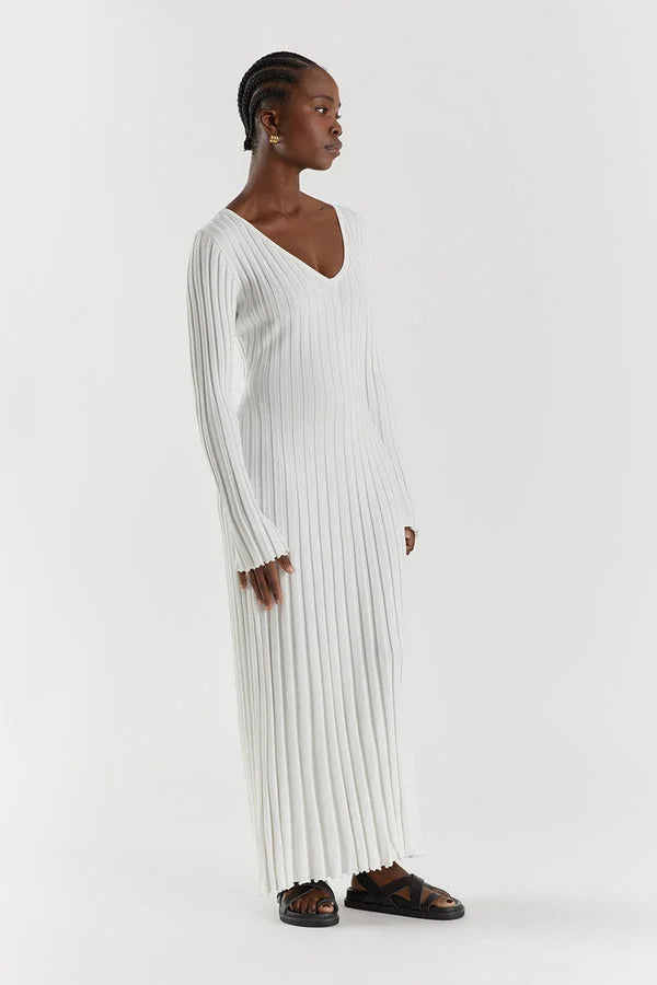 Ribbed Knit V-Neck Long Sleeve Bodycon Maxi Dress - View 13