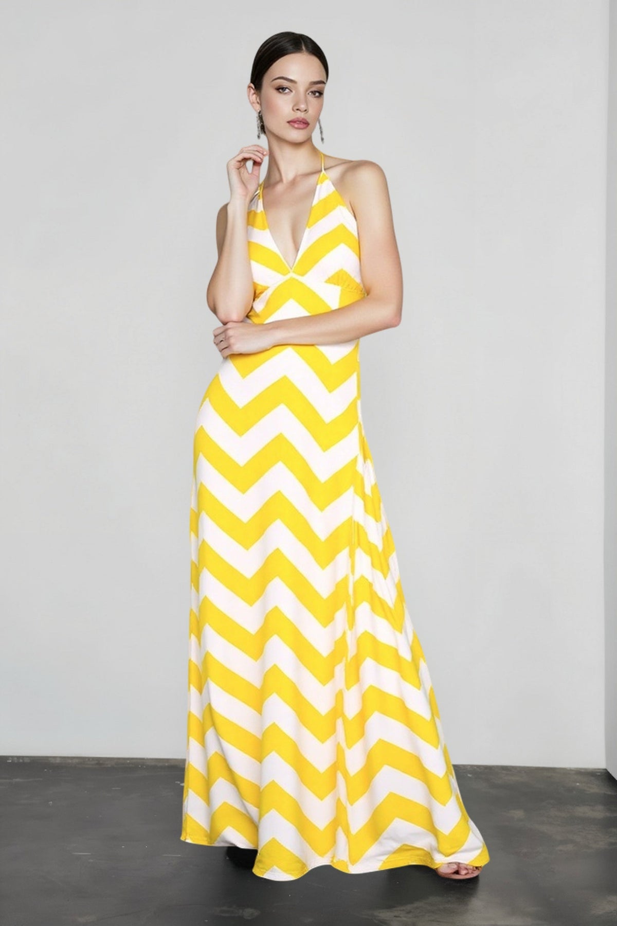 Floral Stripe Deep V-Neck High Split Maxi Dress 4