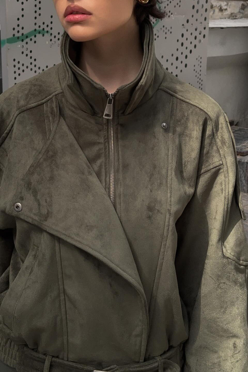 Vintage Suede Stand Collar Jacket