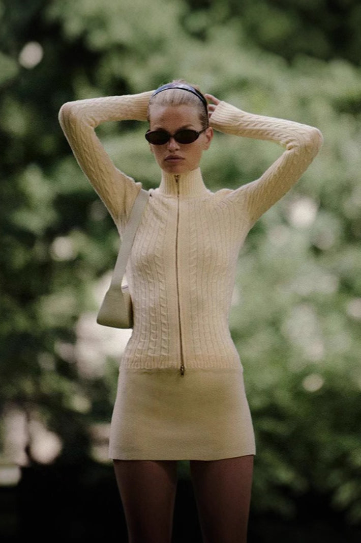 Mock Neck Lace Trim Knit Top