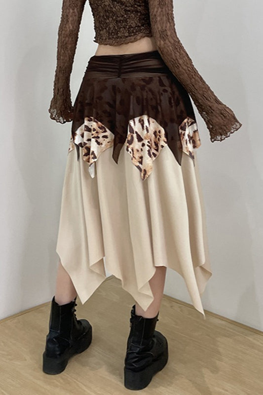Tribal Leopard Print Asymmetrical Midi Skirt