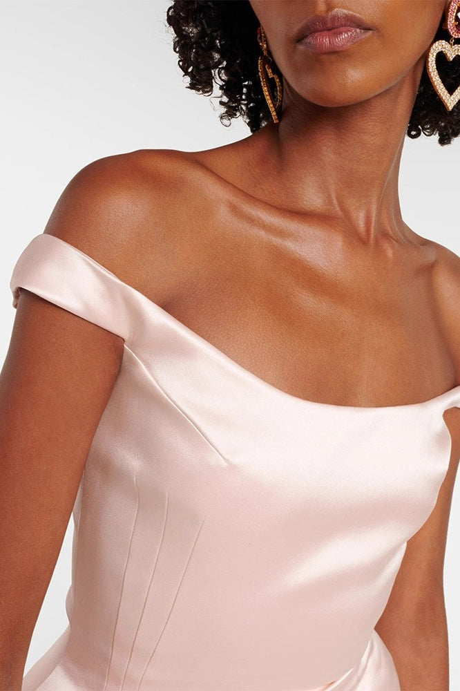 Satin Off-Shoulder Elegant Cocktail Mini Silk Dress