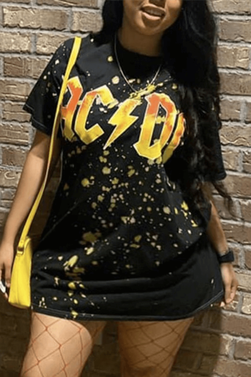 Fashion Casual Plus Size Letter Print T-shirt Dress  Fashionpara