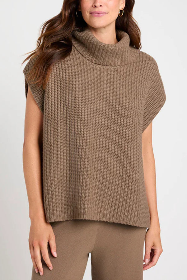 Luxe Knit Turtle Neck Cap Sleeve Sweater for Effortless Style