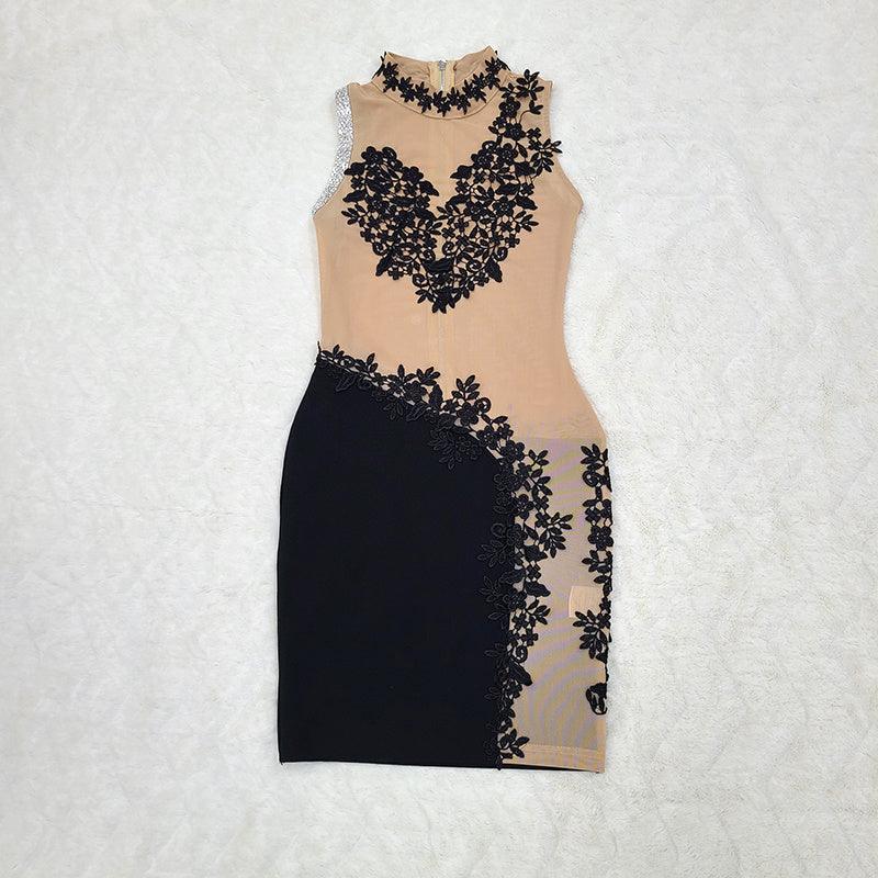 KittenAlarm - Fara Two-tone Embellished Mini Dress