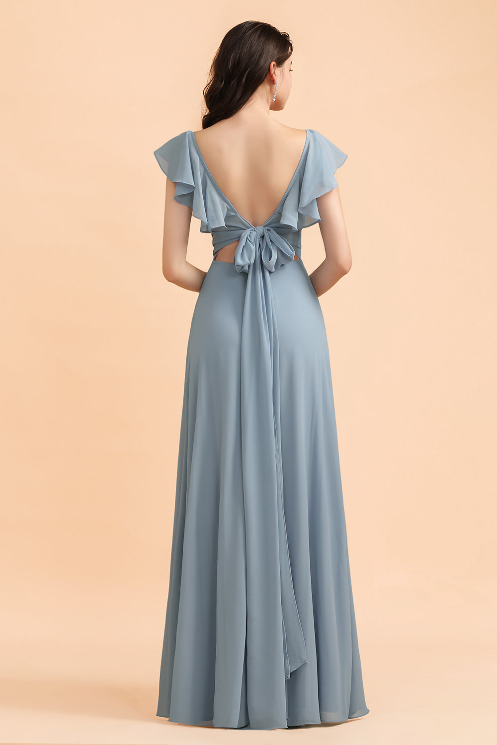 Fashion Dusty Blue Chiffon Sweetheart Slit Bridesmaid Dresses with Ruffles - Fashionpara