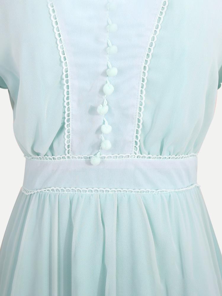 Chiffon V-Neck Long Sleeve Ruffle Hem Midi Dress