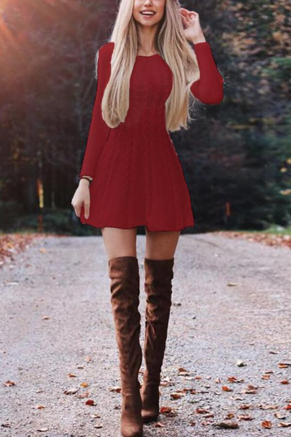 Fashion Solid Color Sweater Dress  Fashionpara