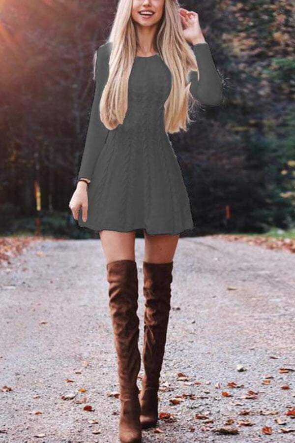 Fashion Solid Color Sweater Dress  Fashionpara