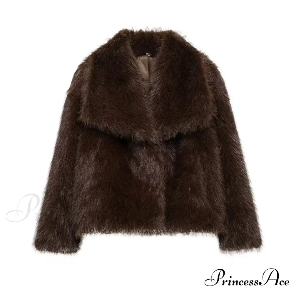 Faux Fur Lapel Autumn Winter Coat Coffee / Xs Coats-241208
