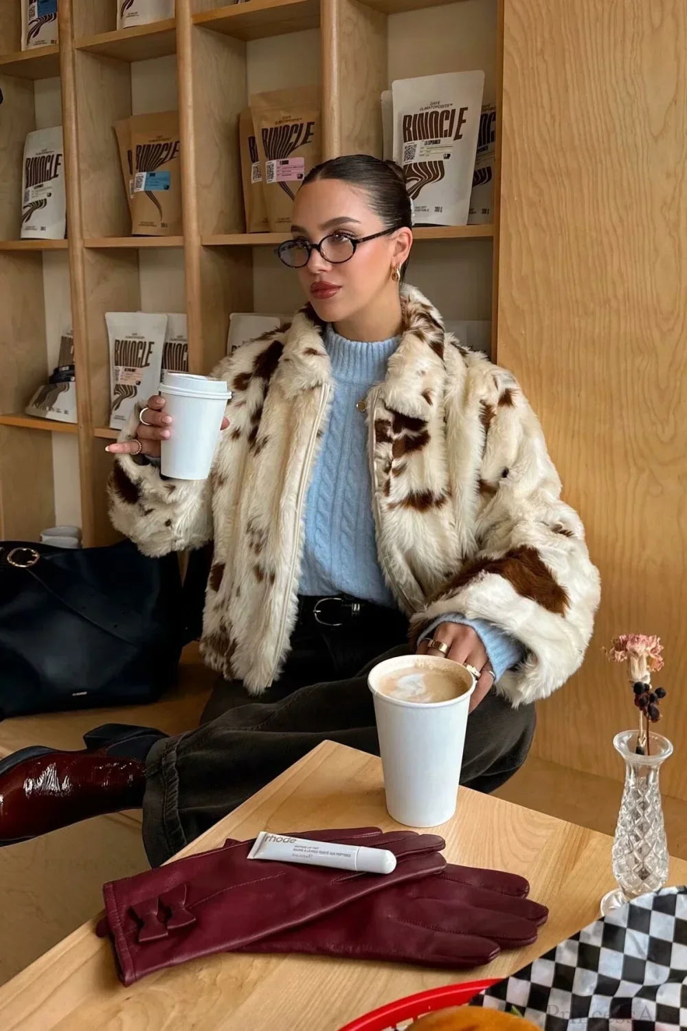 Faux Fur Leopard Print Fuzzy Warm Coat