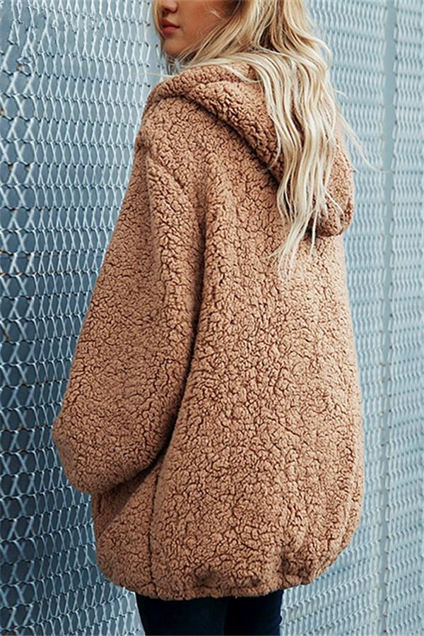 Thick Hooded Teddy Coat in Luxurious Faux Lambswool