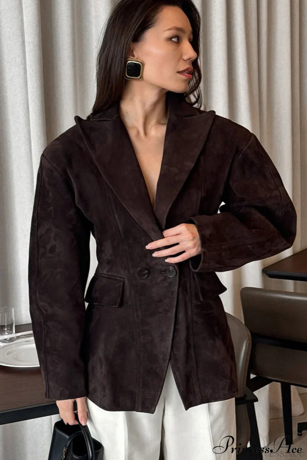 Elegant Faux Suede Blazer Coat for Stylish Sophistication