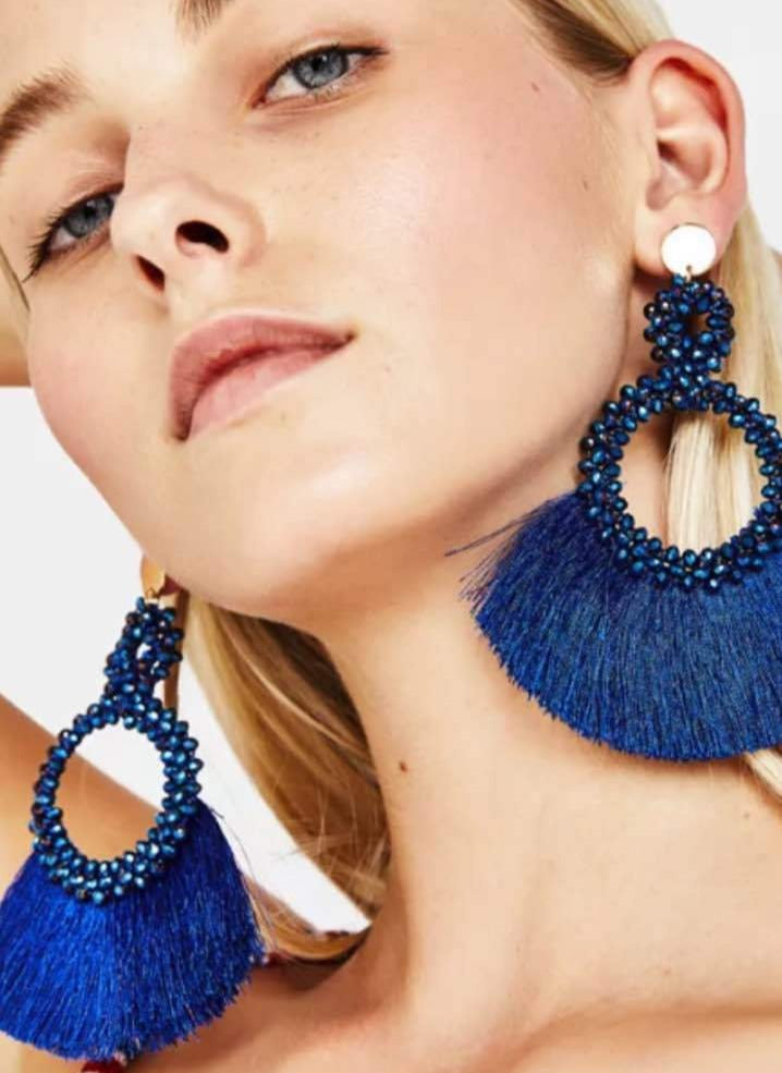 Bohemian Beaded Geometric Tassel Earrings