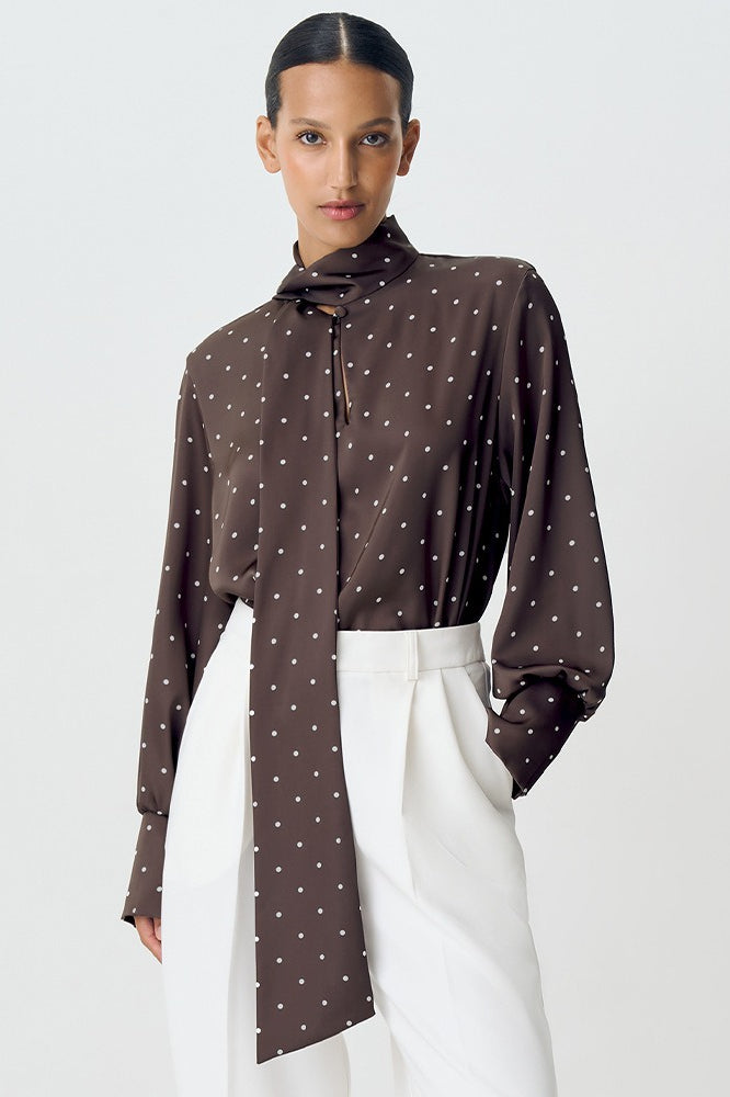 Polka Dot Tie Neck Blouse - Fashionpara