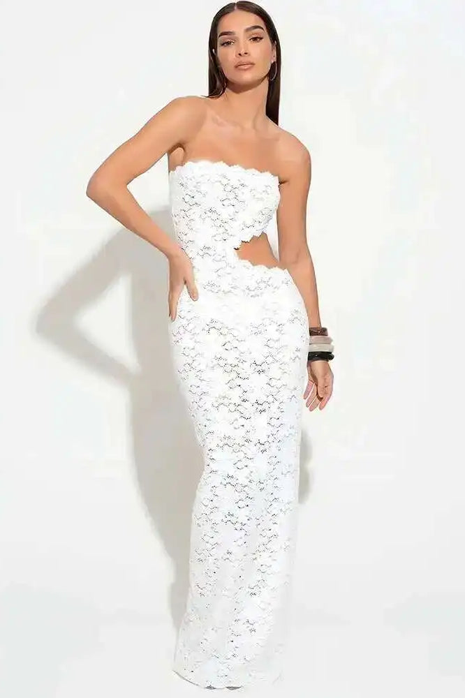 Backless Off-Shoulder Lace Sleeveless Maxi Dress