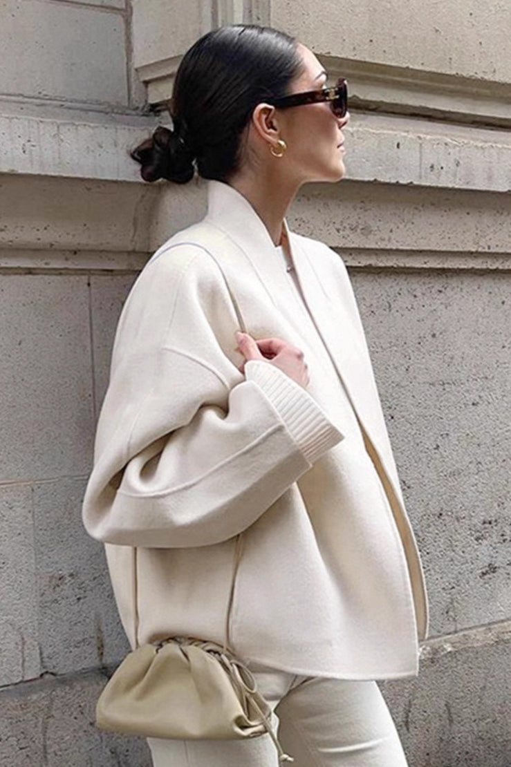 Beige Wool V-Neck Jacket