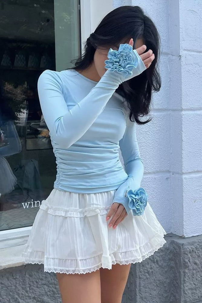 3D Floral Slim-Fit Long Sleeve Blouse