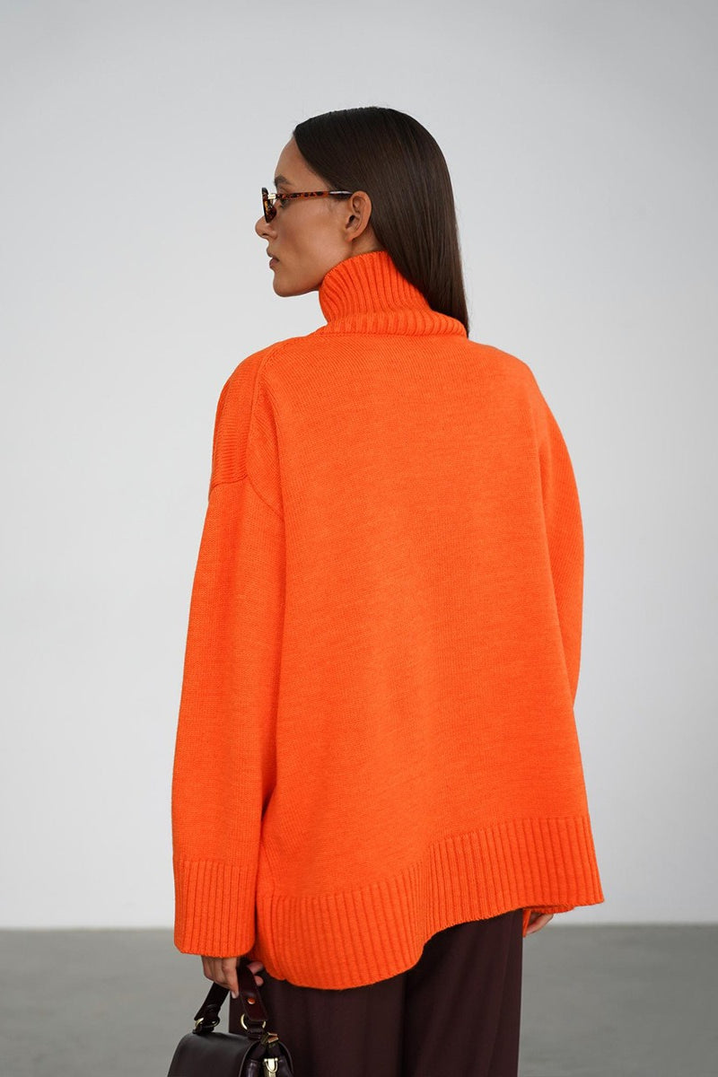 Oversized Turtleneck Rib Trim Knit Sweater 7