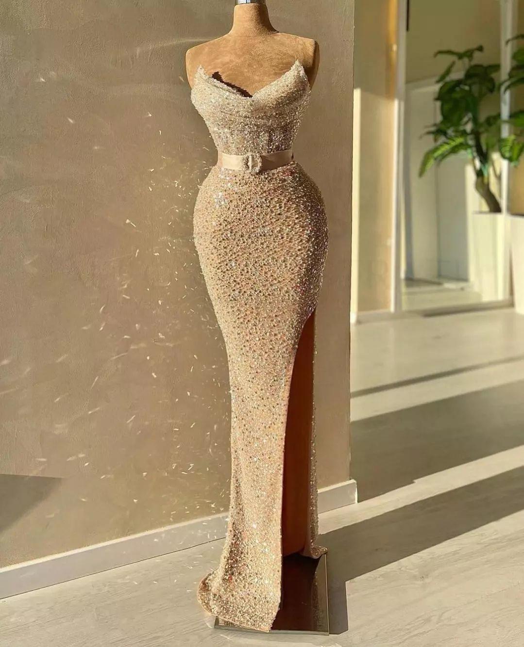 Fabulous Strapless Sweetheart Long Mermaid Prom Dresses with Beads and Sequins - Fashionpara