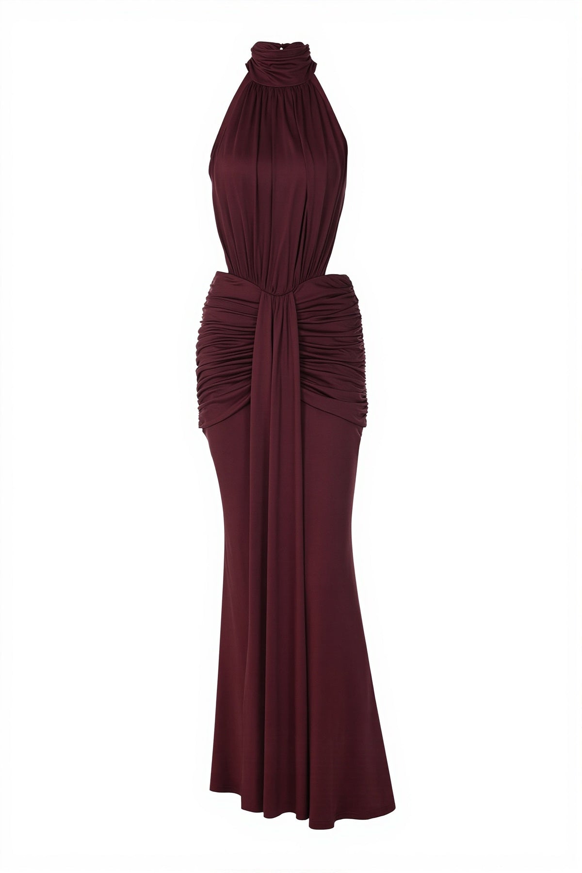Halter Neck Ruched Backless Mermaid Maxi Gown 5