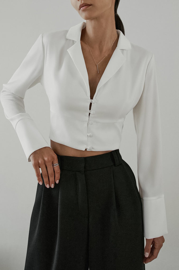 Notched Collar Fitted Blouse