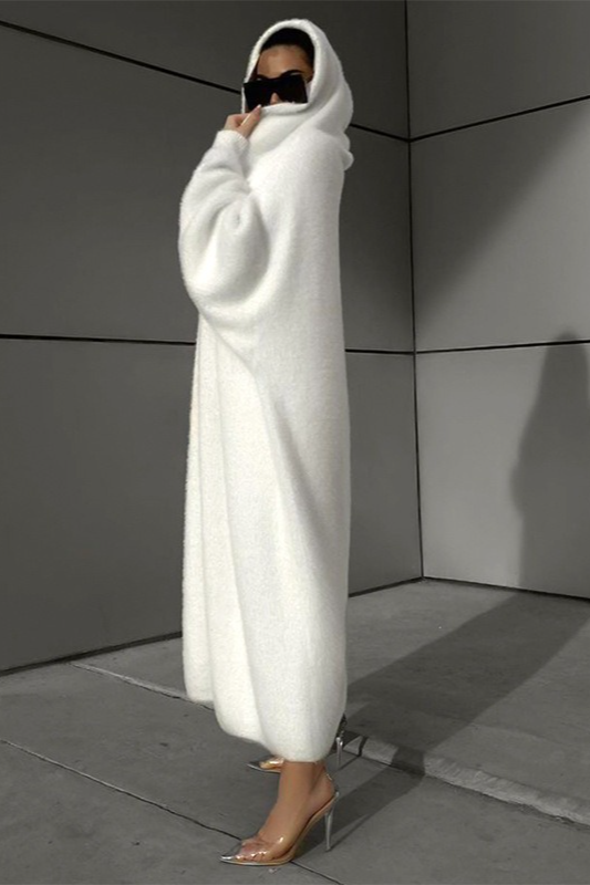 Solid Hooded Loose Stylish Long Overcoat - Fashionpara