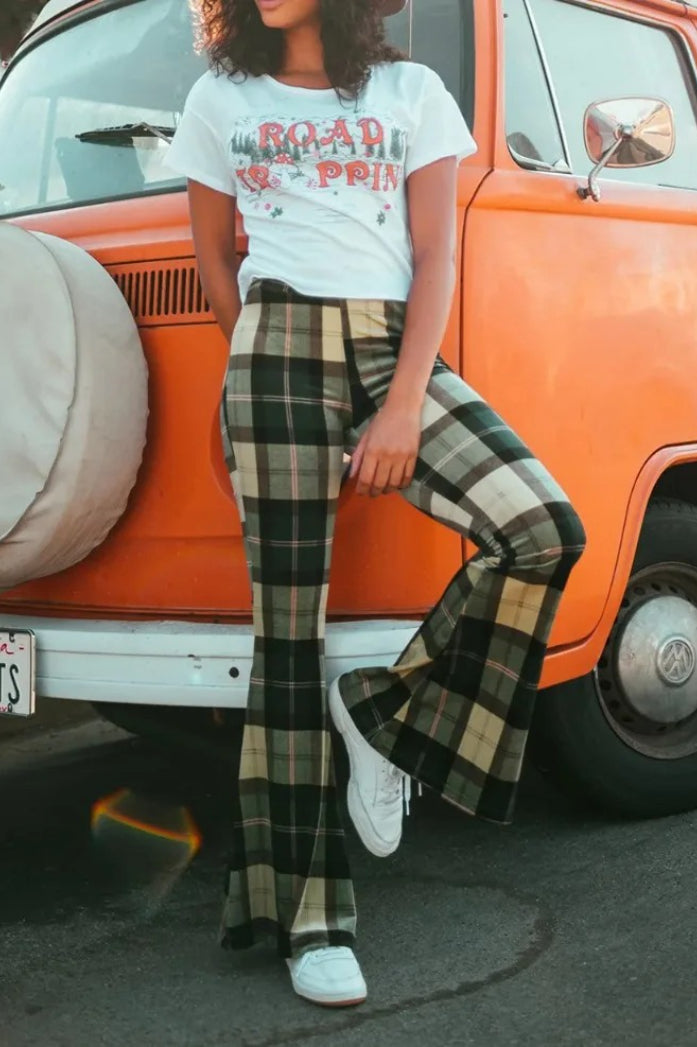 Plaid Flare Fashion Pants
