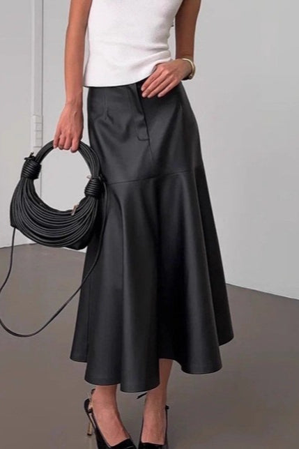 High-Waist Black PU Skirt
