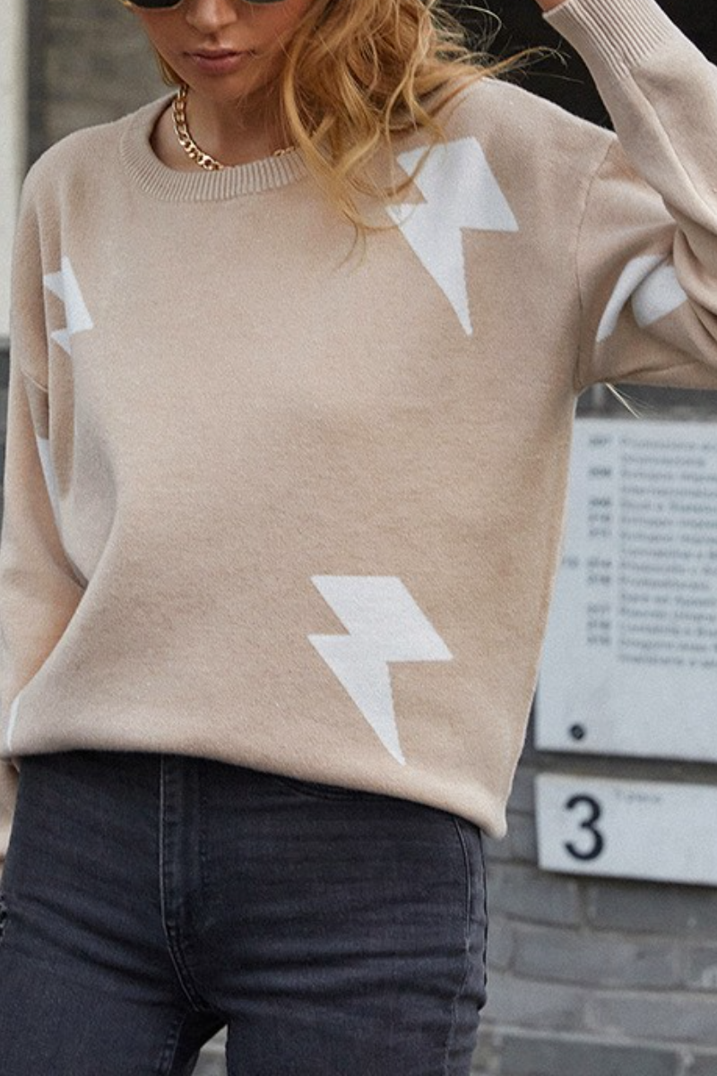 O Neck Lightning Print Sweater (3 Colors)