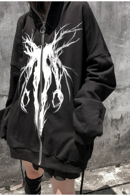 Graphic Zip Up Oversized Hoodie