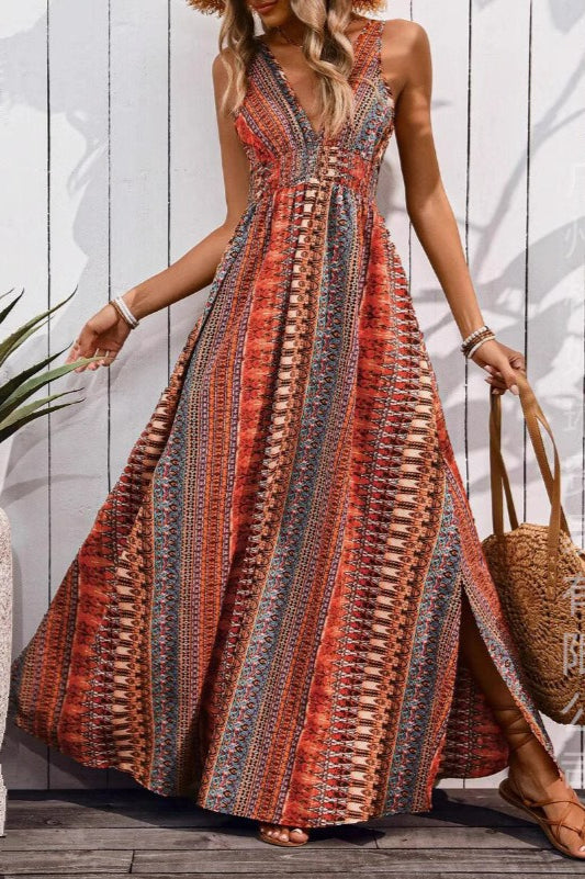 Chic V Neck Maxi Boho Dress - Fashionpara