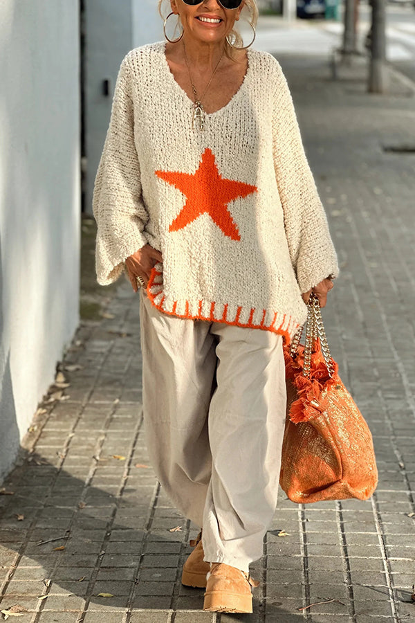 Cozy Knit Star Pattern Loose Sweater for Winter Days