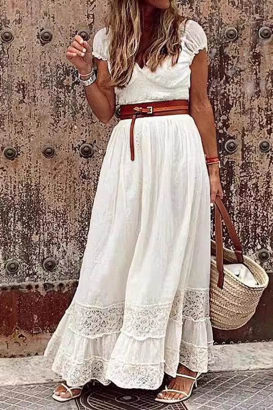 Lace Off Shoulder Sleeveless Formal Maxi Dress - View 2