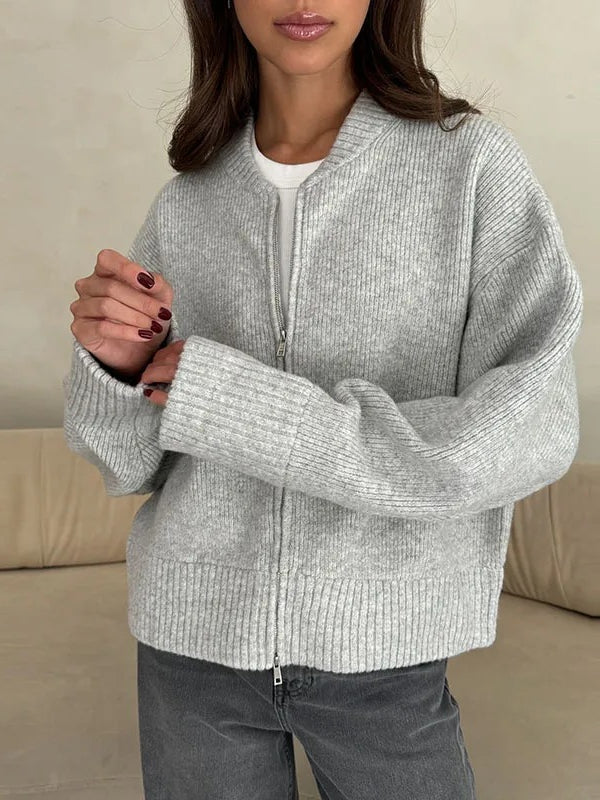 Casual Solid Slim Zipper Cardigan