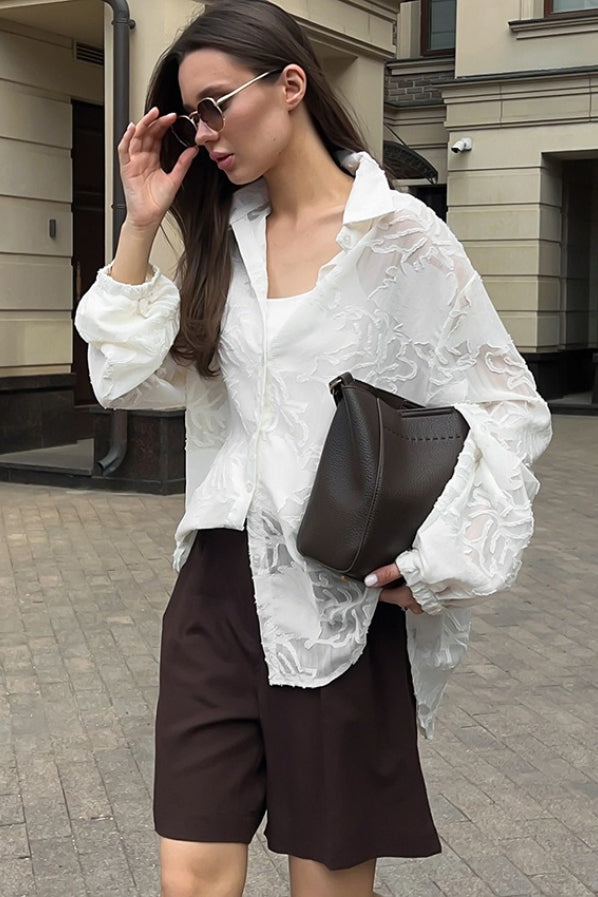 Heavy Jacquard Collared Blouse
