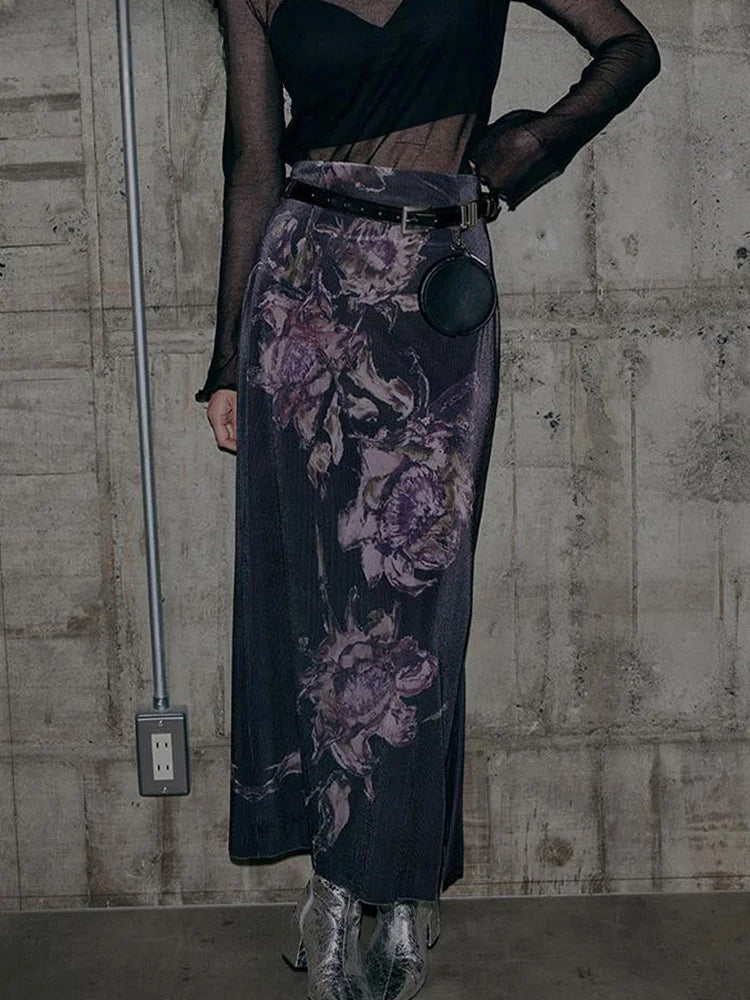 Vintage Floral Print Aesthetic High Waist Skirt