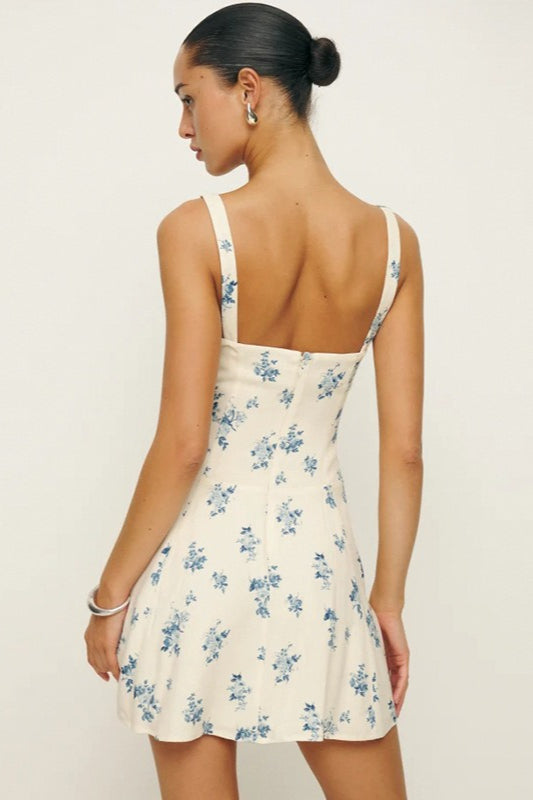 Floral Print Square Neck Sleeveless Fit-and-Flare Mini Dress