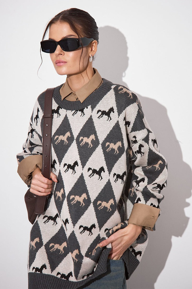 Casual Horse Graphic Pullover Sweater