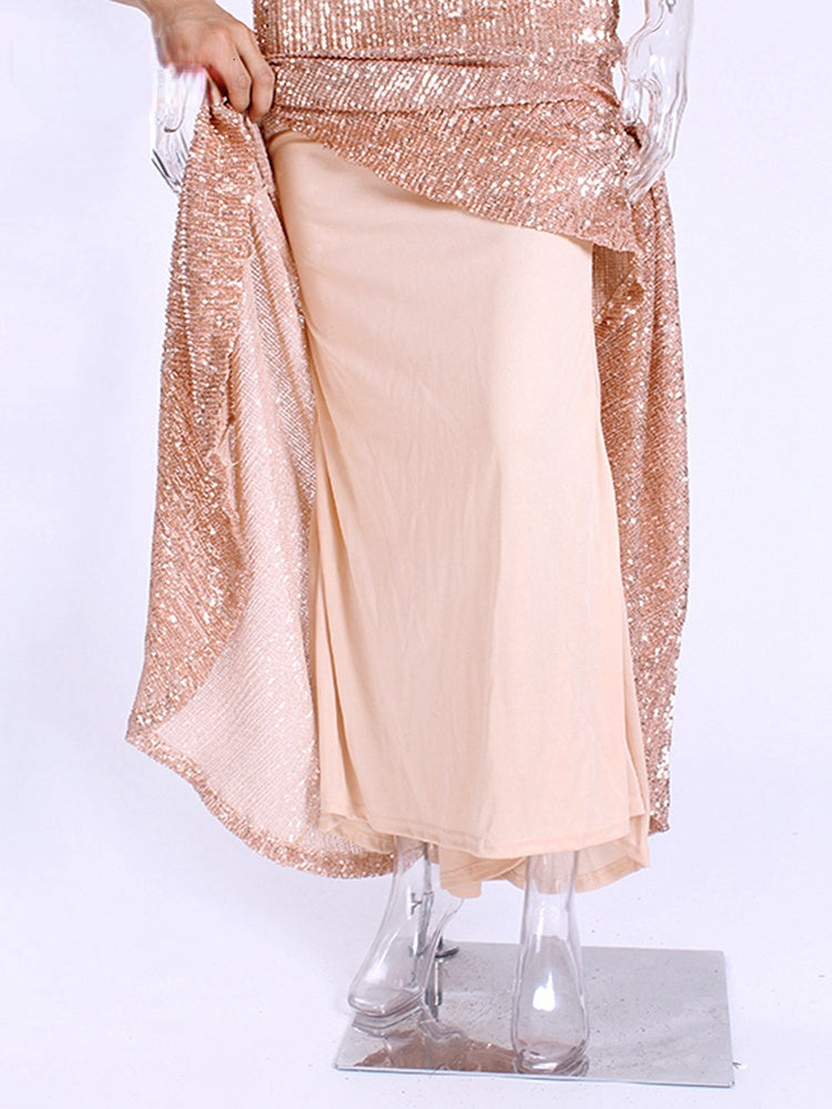Sequined Deep V-Neck Spaghetti Strap Backless Mermaid Gown 6