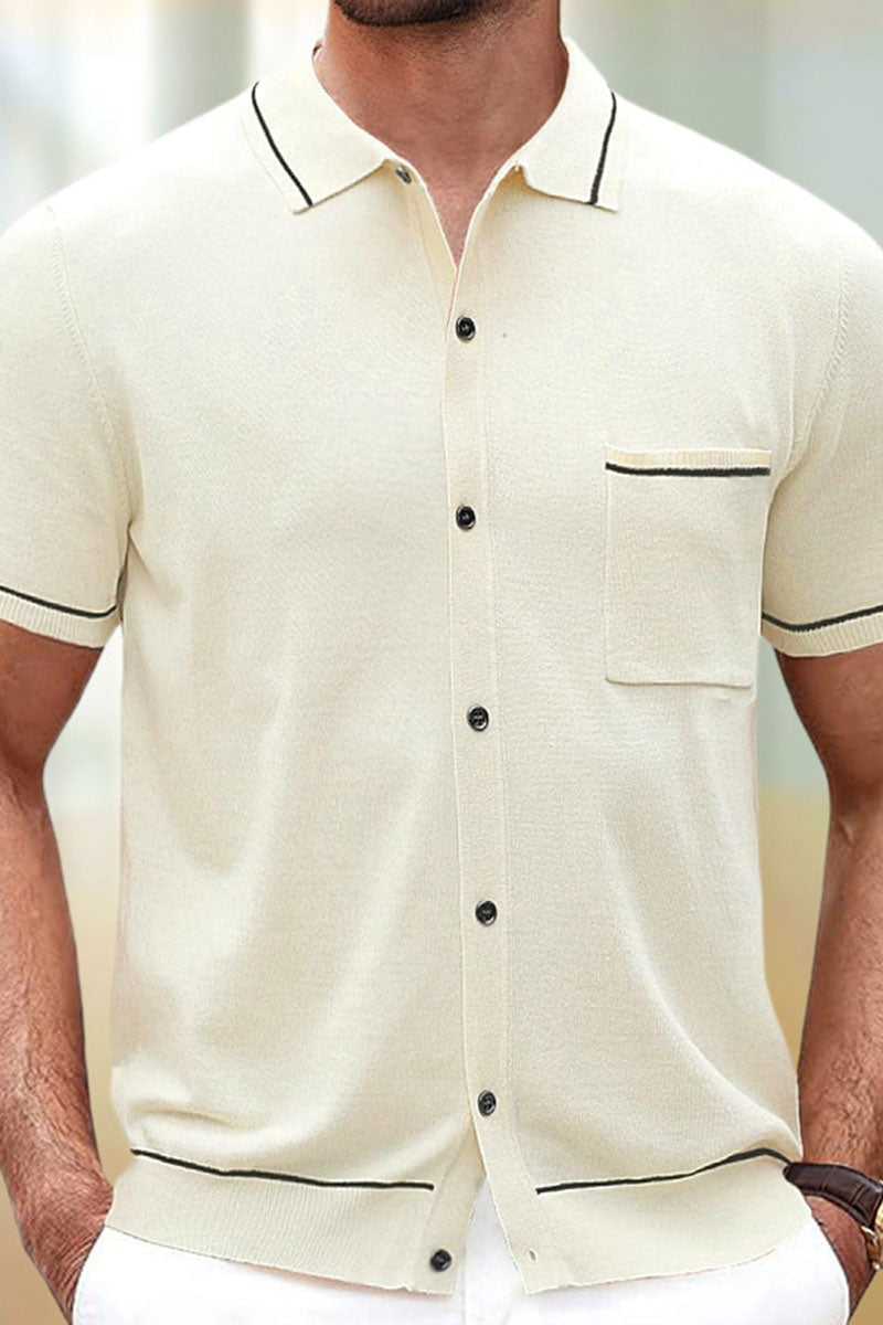 Uniqshe Men's Ice Silk Knit Cardigan Sweater Polo Shirt