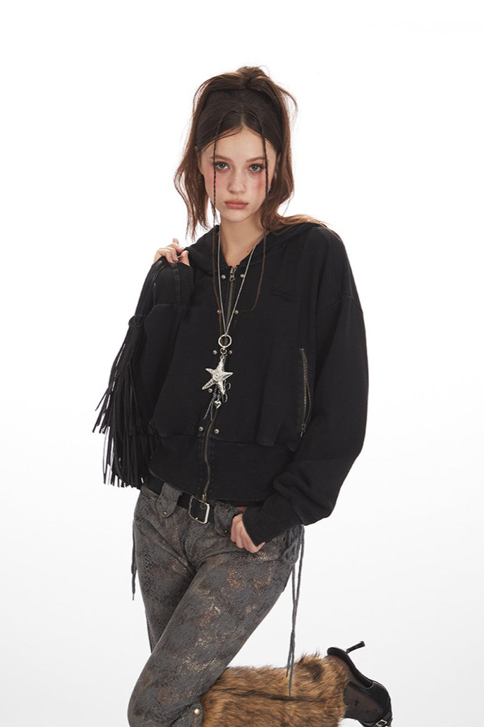 Cropped Zip Up Vintage Hoodie - Fashionpara