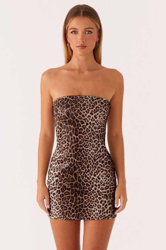 Sequin Animal Print Strapless Bodycon Mini Party Dress - View 5