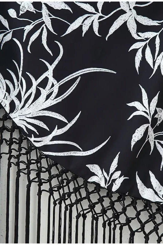 Printed Tassel Patchwork Midi Dress