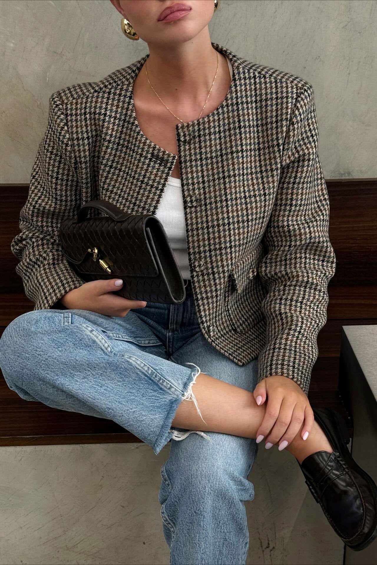 Chic Plaid Designer Blazer Coat for Timeless Elegance